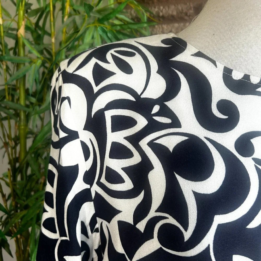 Liz Claiborne Vintage Navy Blue Geometric Scroll Classic Modest Sheath Dress - Picture 6 of 8